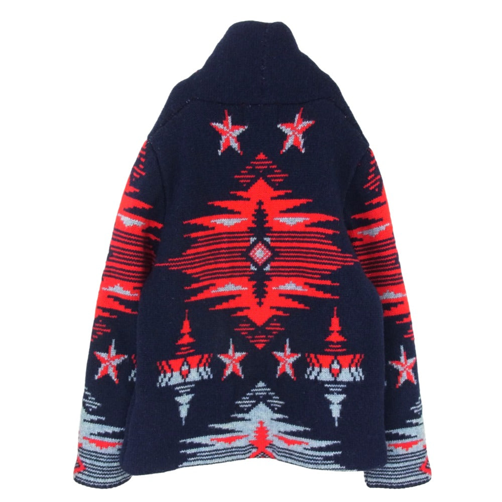 マーブルズ ネイティブ柄 ショールカラー カーディガン ネイビー系 XL【中古】