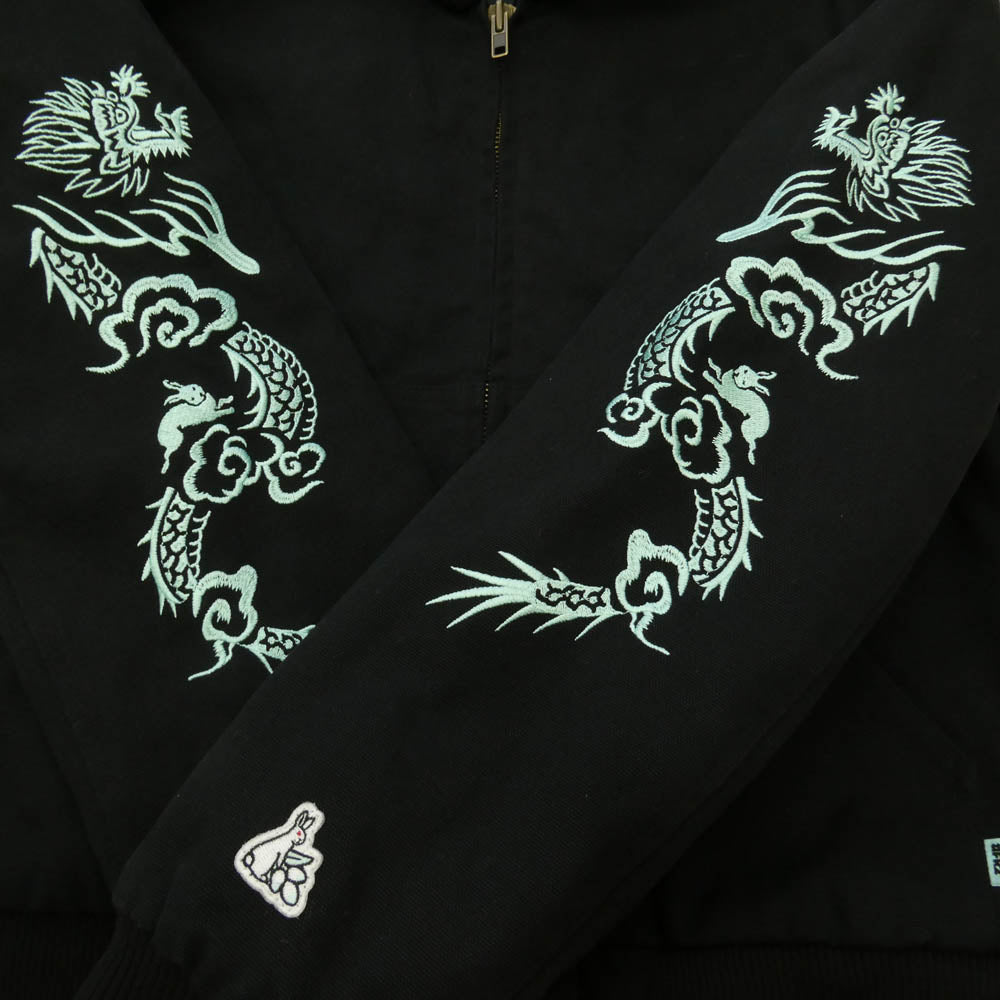 エフアール2 Snake&Skull Hooded Duck 港 アーム刺繍 ジップ アップ ワーク ジャケット ブラック系 M【中古】