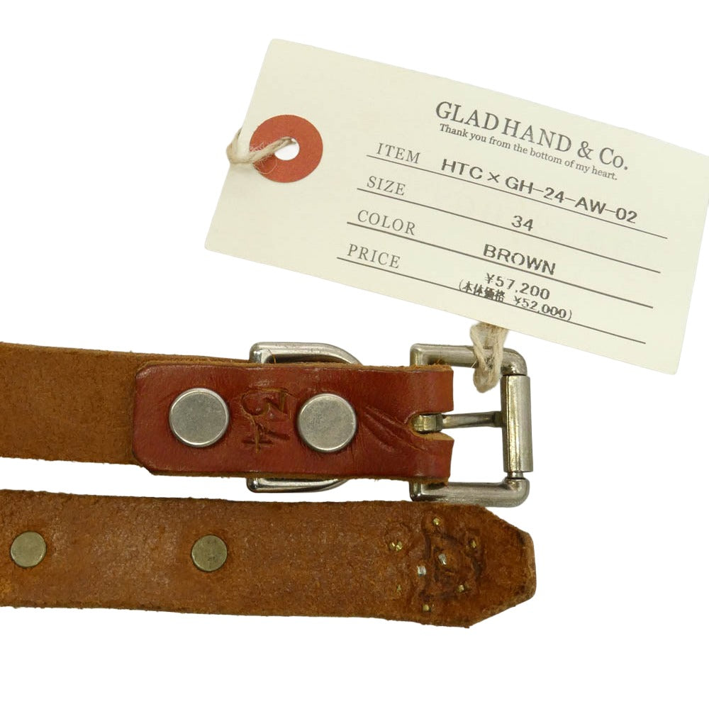 GLADHAND & Co. グラッドハンド HTC エイチティーシー 24AW GH-24-AW-02 × HTC エイチティーシー レザー スタッズ ナローベルト ブラウン系 34【中古】