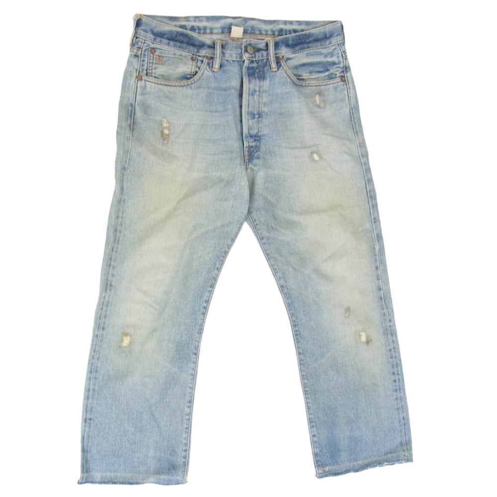 RRL ダブルアールエル USA製 distressed straight denim リペア加工 ダメージ加工 ストレート デニムパンツ インディゴブルー系 32【中古】