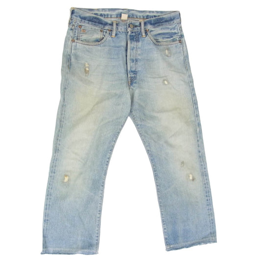 RRL ダブルアールエル USA製 distressed straight denim リペア加工 ダメージ加工 ストレート デニムパンツ インディゴブルー系 32【中古】