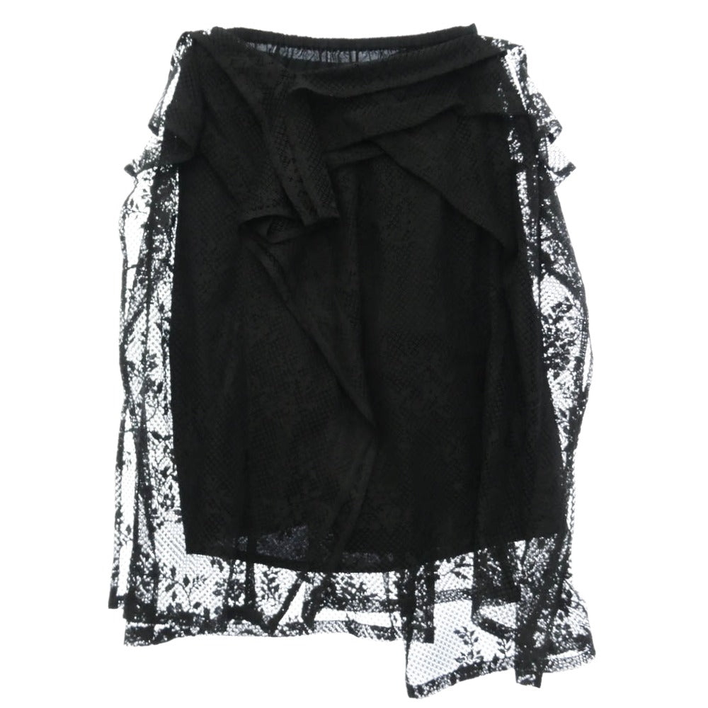 チカキサダ 24SS CS-24059 Lace skirt フラワーモチーフ レイヤード レース ミディ スカート ブラック系 2【美品】【中古】