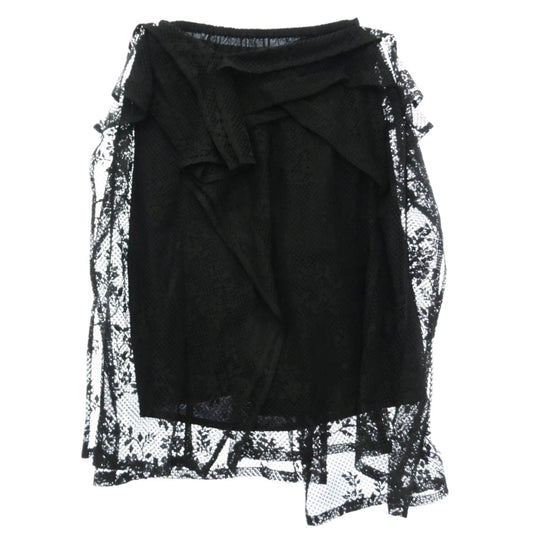 チカキサダ 24SS CS-24059 Lace skirt フラワーモチーフ レイヤード レース ミディ スカート ブラック系 2【美品】【中古】