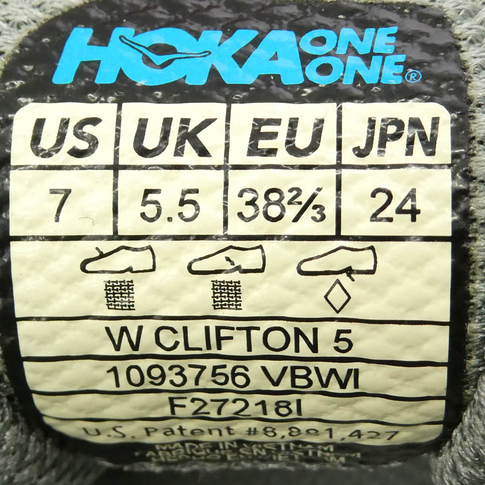 HOKA ONE ONE ホカ オネオネ 1093756 W CLIFTON 5 Vapor Blue/Wrought Iron クリフトン ローカット ランニング シューズ スニーカー グレー系 マルチカラー系 24cm【中古】