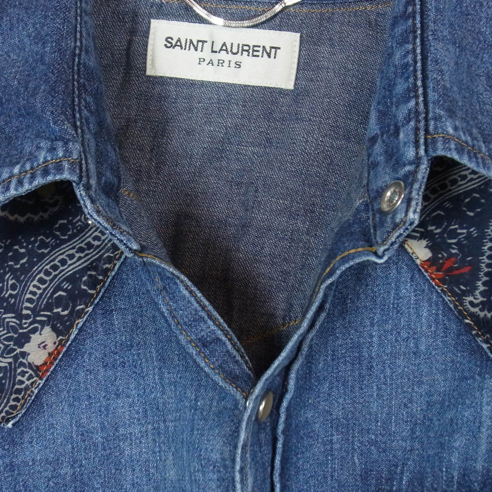 SAINT LAURENT サンローラン 379851 Y880H Hedi Slimane Archive エディ期 アーカイブ 切替 デニム ウエスタン 長袖 シャツ インディゴブルー系 XS【中古】