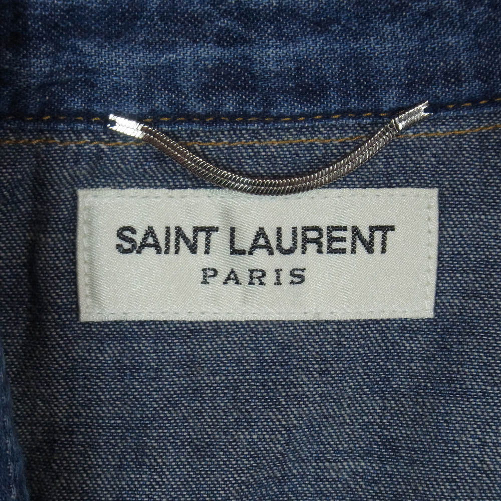 SAINT LAURENT サンローラン 379851 Y880H Hedi Slimane Archive エディ期 アーカイブ 切替 デニム ウエスタン 長袖 シャツ インディゴブルー系 XS【中古】