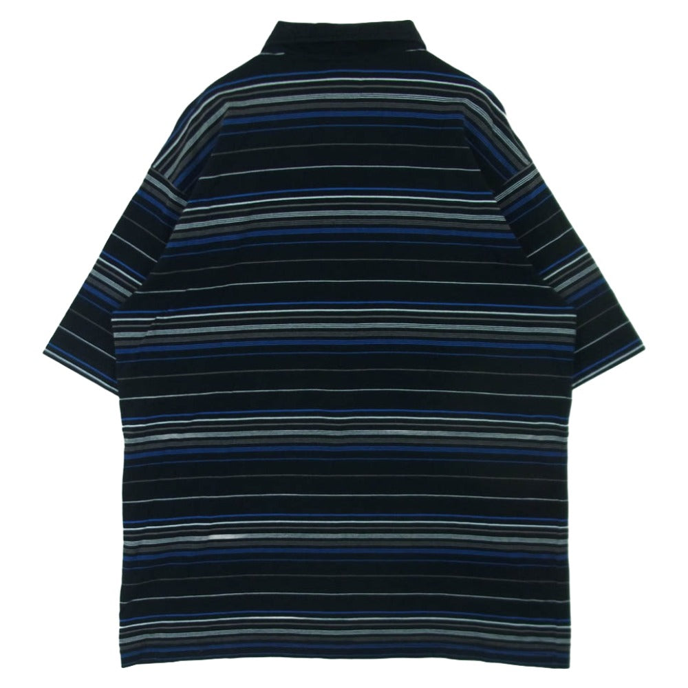 STUSSY ステューシー ボーダー 半袖 ポロシャツ コットン インド製 ブラック系 ブルー系 XL【中古】