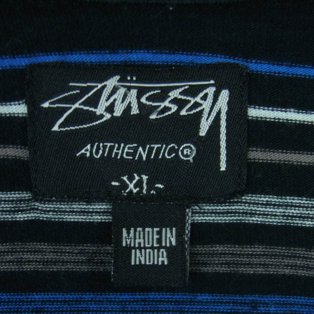 STUSSY ステューシー ボーダー 半袖 ポロシャツ コットン インド製 ブラック系 ブルー系 XL【中古】