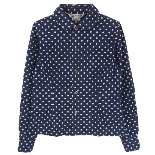 COMME des GARCONS コムデギャルソン RF-B020 コムコム AD2010 ドット柄 丸襟 長袖 シャツ ブラウス ネイビー系 XS【中古】