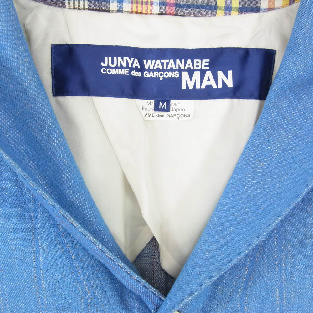 JUNYA WATANABE COMME des GARCONS MAN ジュンヤワタナベコムデギャルソンマン WG-J026 リネン パッチワーク テーラード ジャケット ブルー系 マルチカラー系 M【中古】