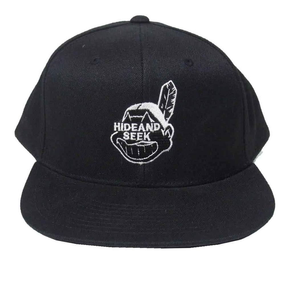 HideandSeek ハイドアンドシーク Indians baseball cap インディアンズ ベースボール ロゴ刺? キャップ 帽子 ブラック系【中古】