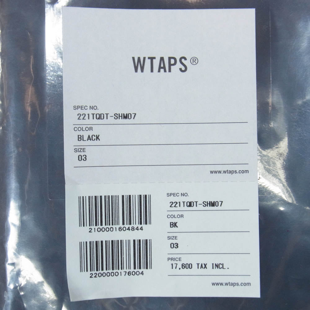 WTAPS ダブルタップス 22SS 221TQDT-SHM07 SMOC COTTON BROADCLOTH バック ロゴ スモック ブロードクロス コットン ナイロン 半袖 Tシャツ X03 ブラック系 3【新古品】【未使用】【中古】