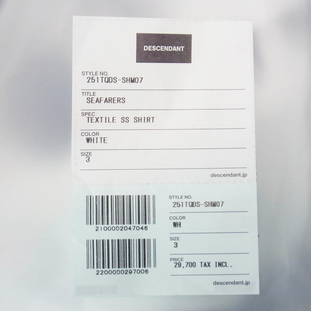 DESCENDANT ディセンダント 25SS 251TQDS-SHM07 SEAFARERS TEXTILE SS SHIRT シーフェアラーズ テキスタイル ショートスリーブ 総柄 半袖 シャツ 3 ホワイト系 3【新古品】【未使用】【中古】