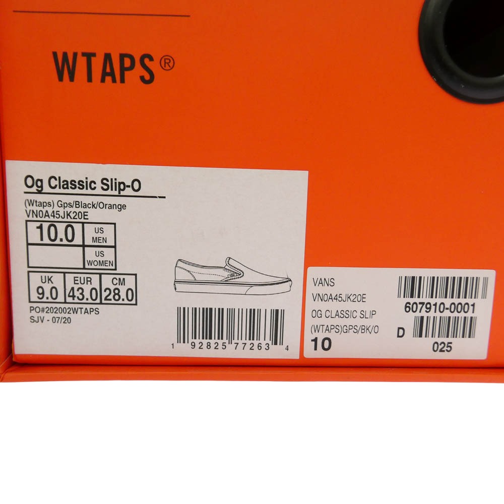 WTAPS ダブルタップス VN0A45JK20E × Vans OG Classic Slip On LX Black バンズ OG クラシック スリッポン ローカットスニーカー ブラック系 オレンジ系 28cm【極上美品】【中古】