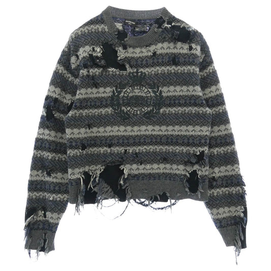 BALENCIAGA バレンシアガ 21AW 663872 ロゴ刺繍 デストロイ クルーネック ダメージニット ブラック系 グレー系 マルチカラー系 M【中古】