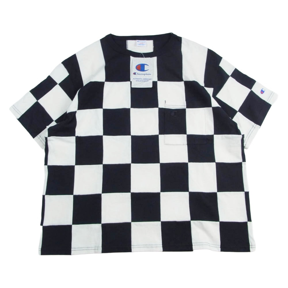 JOURNAL STANDARD ジャーナルスタンダード Champion チャンピオン 26071465002220 x CHAMPION チャンピオン 別注 パッチワーク チェッカーフラッグ クルーネック 半袖 Tシャツ ブラック系 ホワイト系 L【中古】