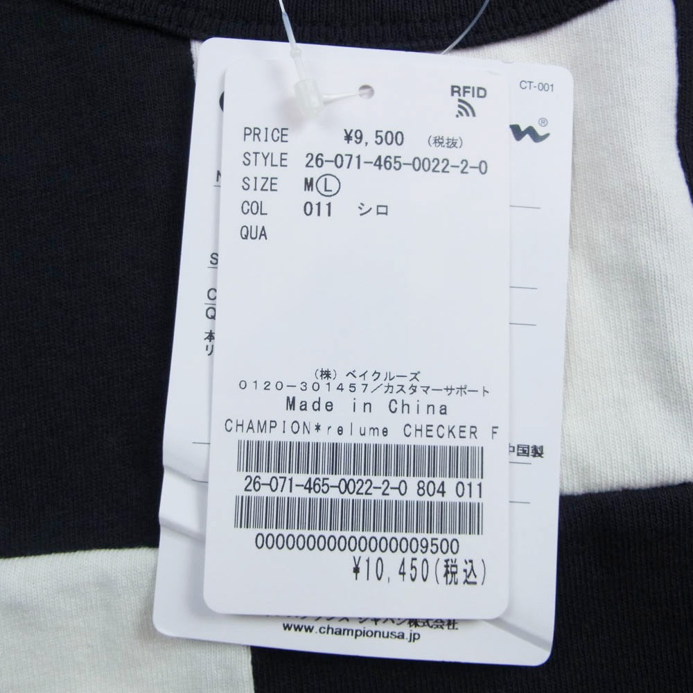 JOURNAL STANDARD ジャーナルスタンダード Champion チャンピオン 26071465002220 x CHAMPION チャンピオン 別注 パッチワーク チェッカーフラッグ クルーネック 半袖 Tシャツ ブラック系 ホワイト系 L【中古】