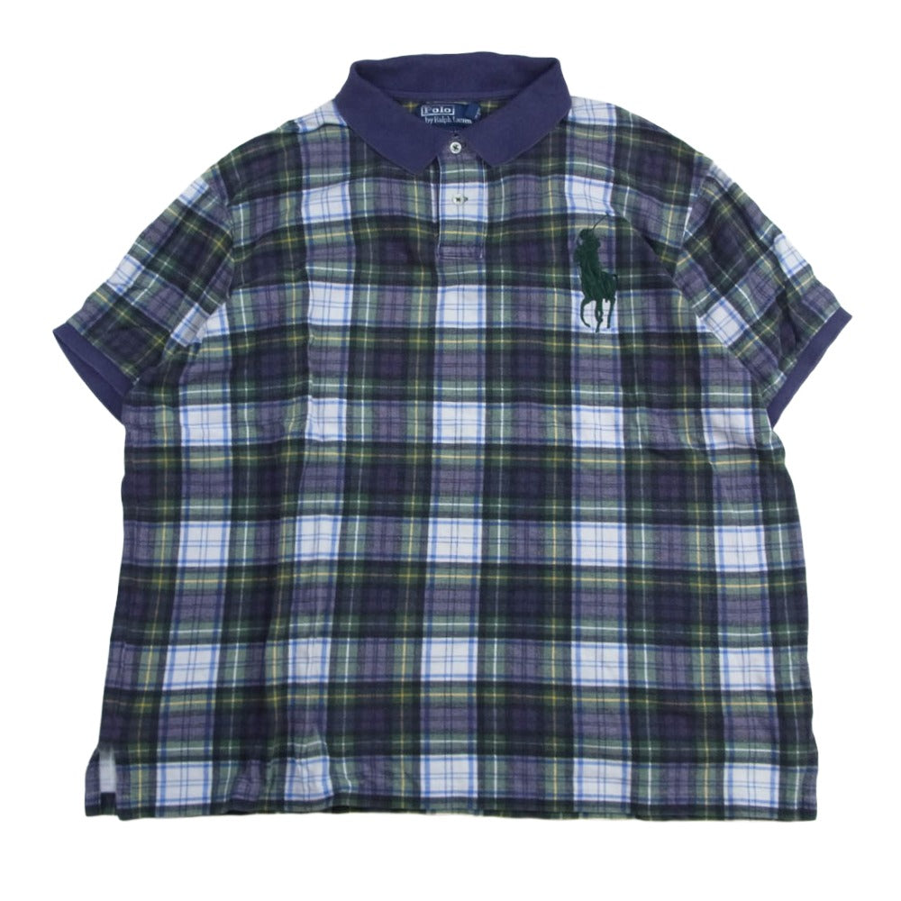 RALPH LAUREN ラルフローレン swag big pony スワッグビッグポニー チェック 半袖 ポロシャツ ネイビー系 XXL【中古】