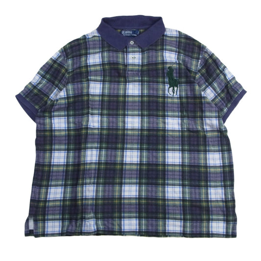 RALPH LAUREN ラルフローレン swag big pony スワッグビッグポニー チェック 半袖 ポロシャツ ネイビー系 XXL【中古】