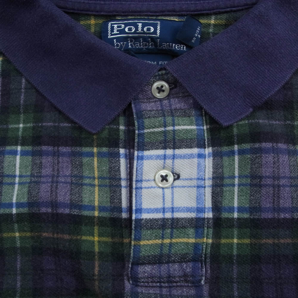 RALPH LAUREN ラルフローレン swag big pony スワッグビッグポニー チェック 半袖 ポロシャツ ネイビー系 XXL【中古】