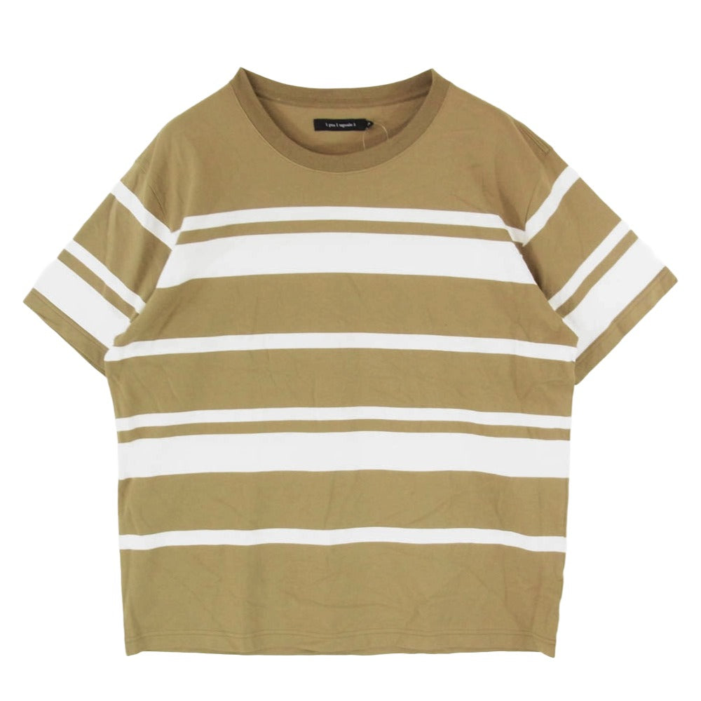1piu1uguale3 ウノピュウノウグァーレトレ MRT367 COT424 113 S/S BORDER CREW マルチボーダー クルーネック 半袖 Tシャツ カーキ系 7【美品】【中古】