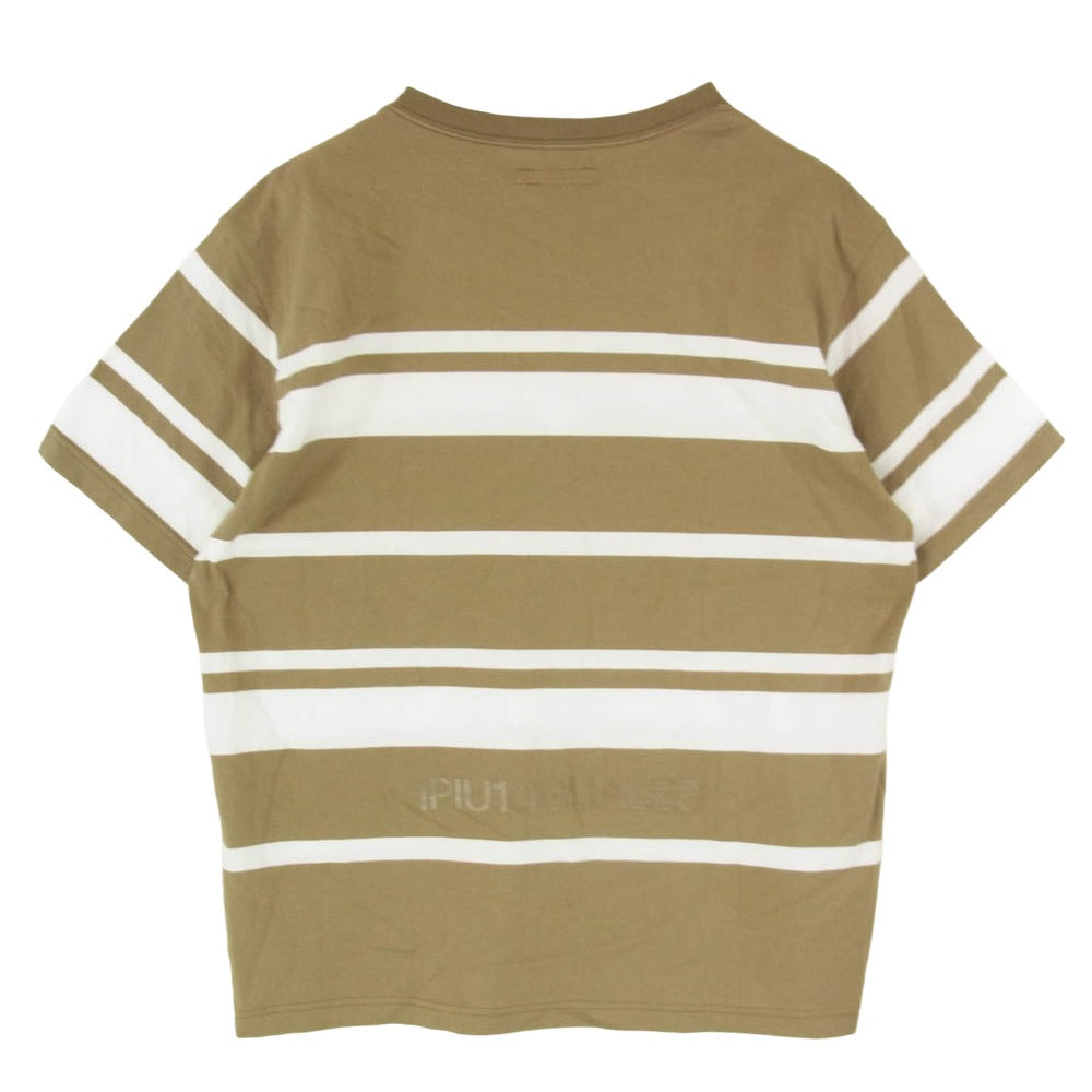 1piu1uguale3 ウノピュウノウグァーレトレ MRT367 COT424 113 S/S BORDER CREW マルチボーダー クルーネック 半袖 Tシャツ カーキ系 7【美品】【中古】
