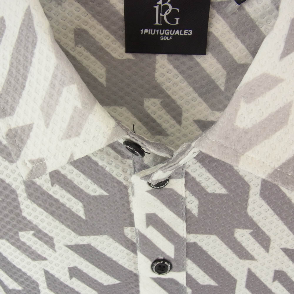 1piu1uguale3 ウノピュウノウグァーレトレ GRT119 PRY089 113 GOLF ゴルフ HOUNDTOOTH S/S POLO ハウンドトゥース 半袖 ポロシャツ グレー系 3【美品】【中古】