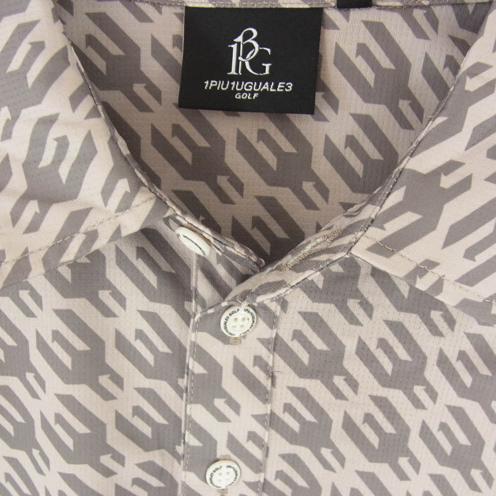 1piu1uguale3 ウノピュウノウグァーレトレ GCT001 GPE031 113 GOLF ゴルフ S/S POLO CHIDORI 千鳥柄 半袖 ポロシャツ グレー系 4【美品】【中古】