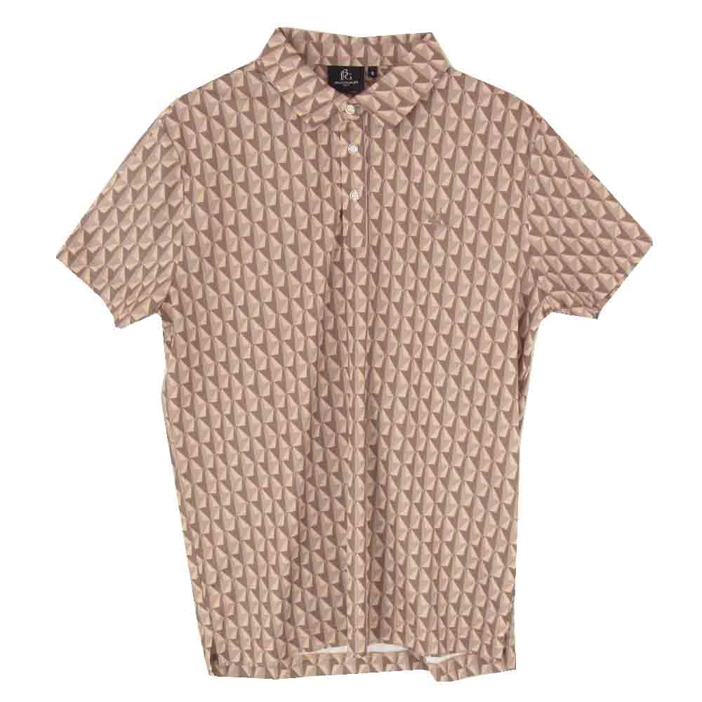 1piu1uguale3 ウノピュウノウグァーレトレ GCT002 GPE031 113 GOLF ゴルフ S/S POLO TSURU 鶴柄 半袖 ポロシャツ ブラウン系 3【美品】【中古】
