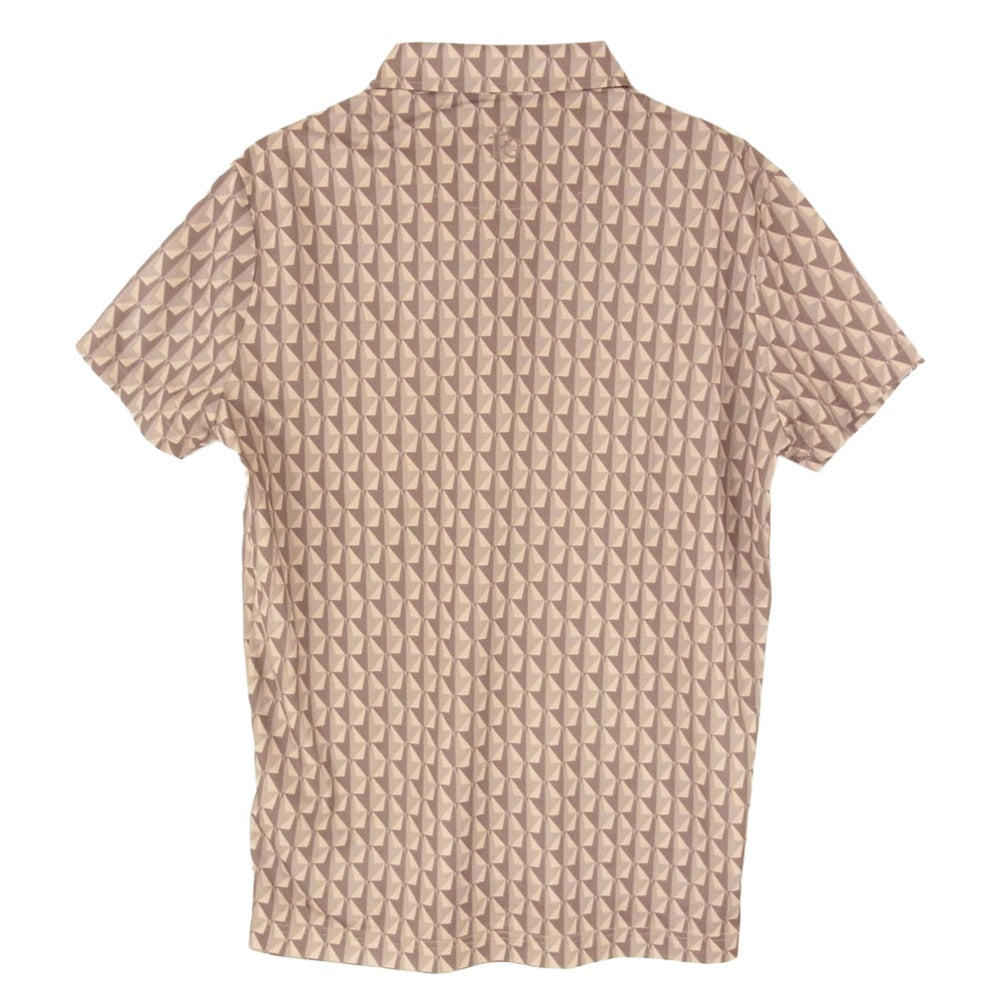 1piu1uguale3 ウノピュウノウグァーレトレ GCT002 GPE031 113 GOLF ゴルフ S/S POLO TSURU 鶴柄 半袖 ポロシャツ ブラウン系 3【美品】【中古】