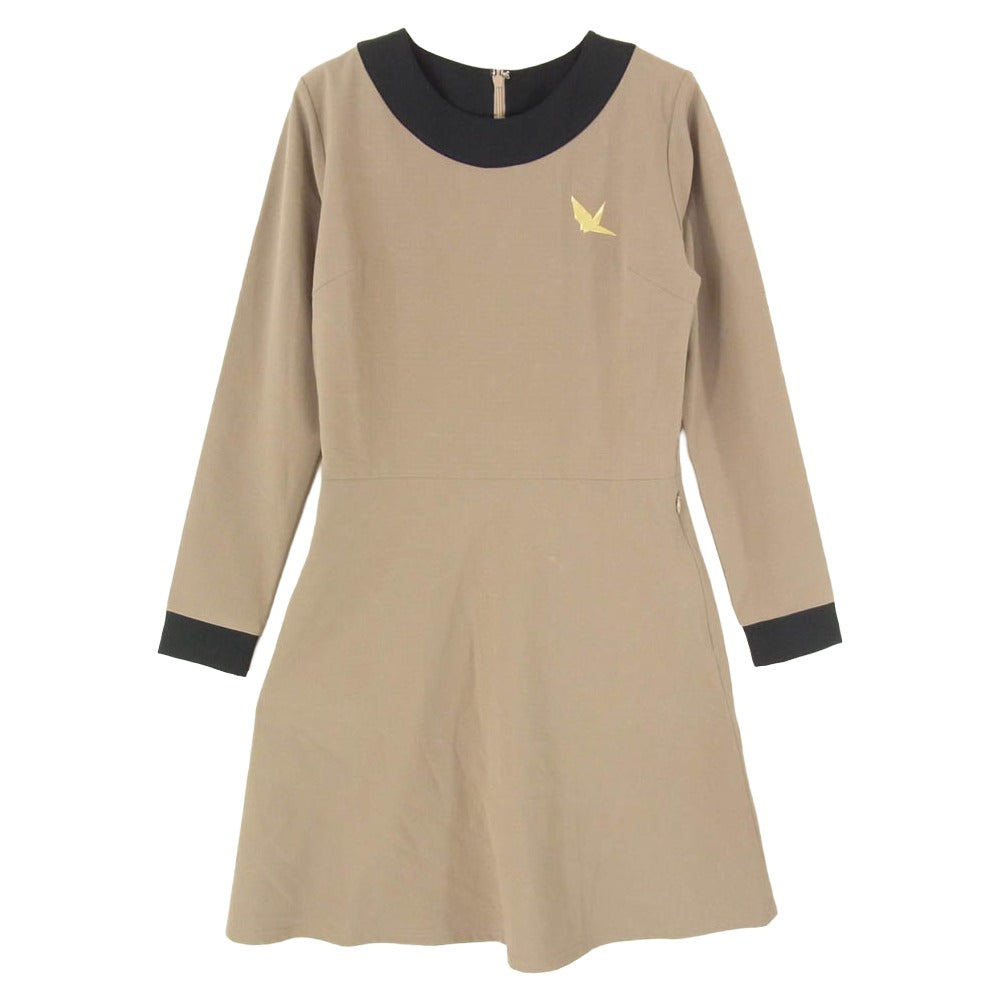 1piu1uguale3 ウノピュウノウグァーレトレ DST172 POE437 113 GOLF ゴルフ WHITE HEM COLOR ONEPIECE ホワイト ヘム カラー 長袖 ワンピース ブラウン系 2【美品】【中古】