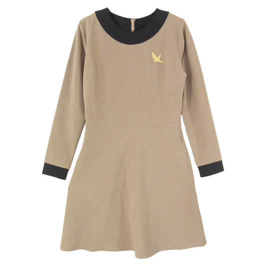 1piu1uguale3 ウノピュウノウグァーレトレ DST172 POE437 113 GOLF ゴルフ WHITE HEM COLOR ONEPIECE ホワイト ヘム カラー 長袖 ワンピース ブラウン系 2【美品】【中古】