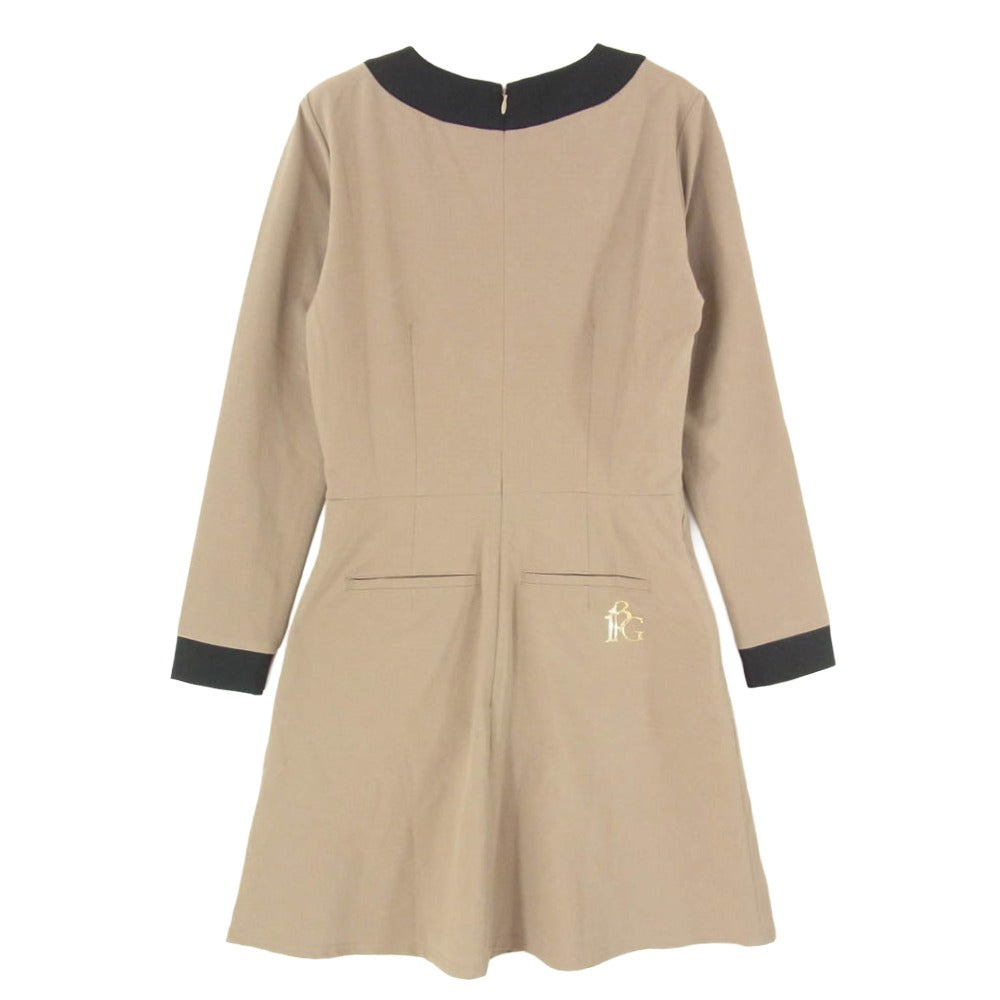 1piu1uguale3 ウノピュウノウグァーレトレ DST172 POE437 113 GOLF ゴルフ WHITE HEM COLOR ONEPIECE ホワイト ヘム カラー 長袖 ワンピース ブラウン系 2【美品】【中古】