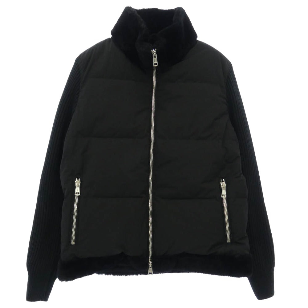 1piu1uguale3 ウノピュウノウグァーレトレ MRB601 LAB049 113 RIB SLEEVE MOUTON STAND 袖ニット リアルムートン切替 スタンド ダウンジャケット ブラック系【美品】【中古】