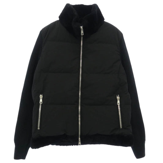 1piu1uguale3 ウノピュウノウグァーレトレ MRB601 LAB049 113 RIB SLEEVE MOUTON STAND 袖ニット リアルムートン切替 スタンド ダウンジャケット ブラック系【美品】【中古】