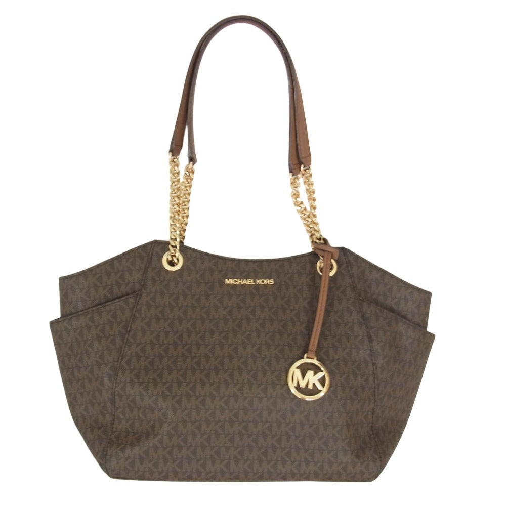 Michael Kors マイケルコース 35F8GTVE7B JET SET TRAVEL ジェットセットトラベル シグネチャー ロゴ チェーンショルダー レザー トート バッグ ブラウン系【中古】