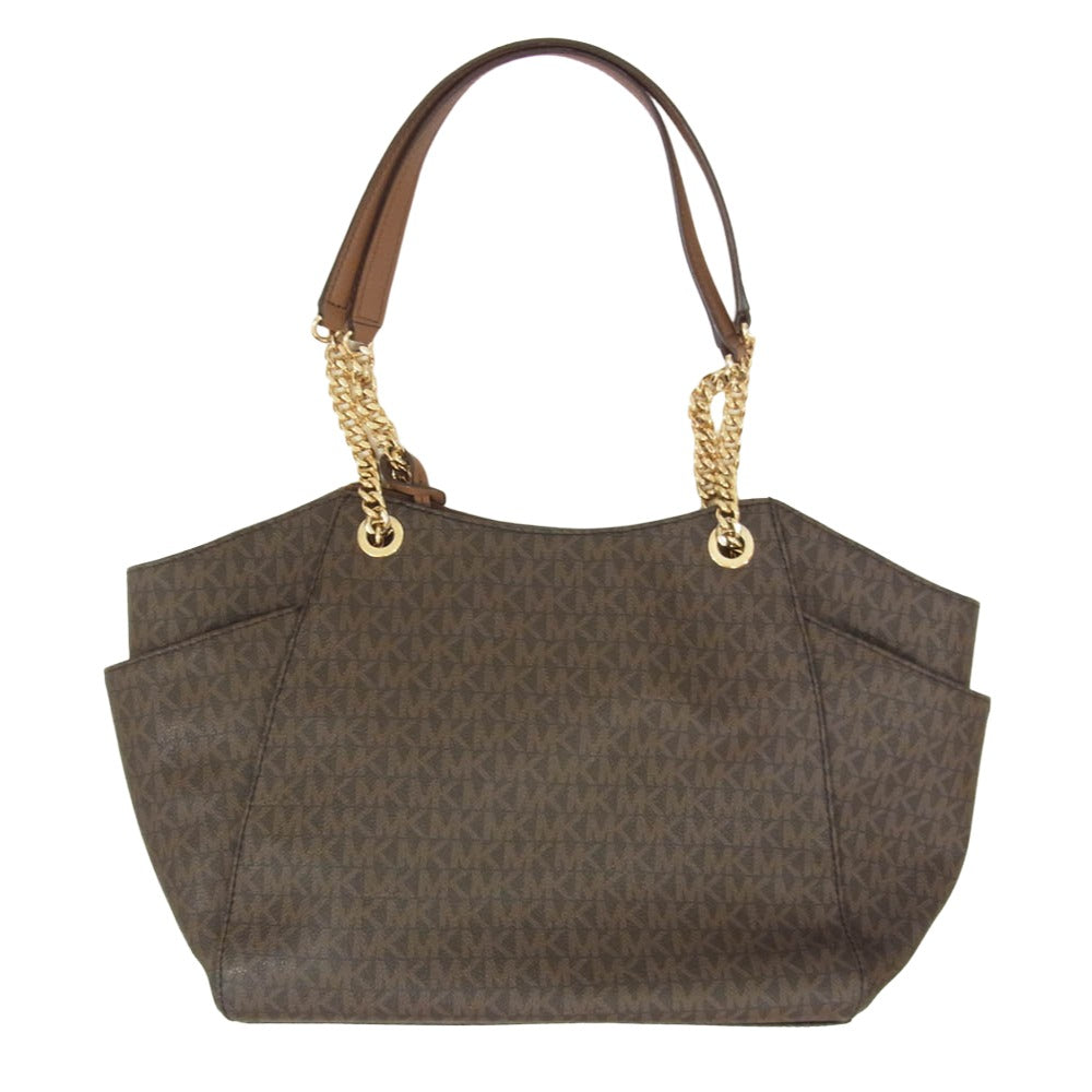Michael Kors マイケルコース 35F8GTVE7B JET SET TRAVEL ジェットセットトラベル シグネチャー ロゴ チェーンショルダー レザー トート バッグ ブラウン系【中古】