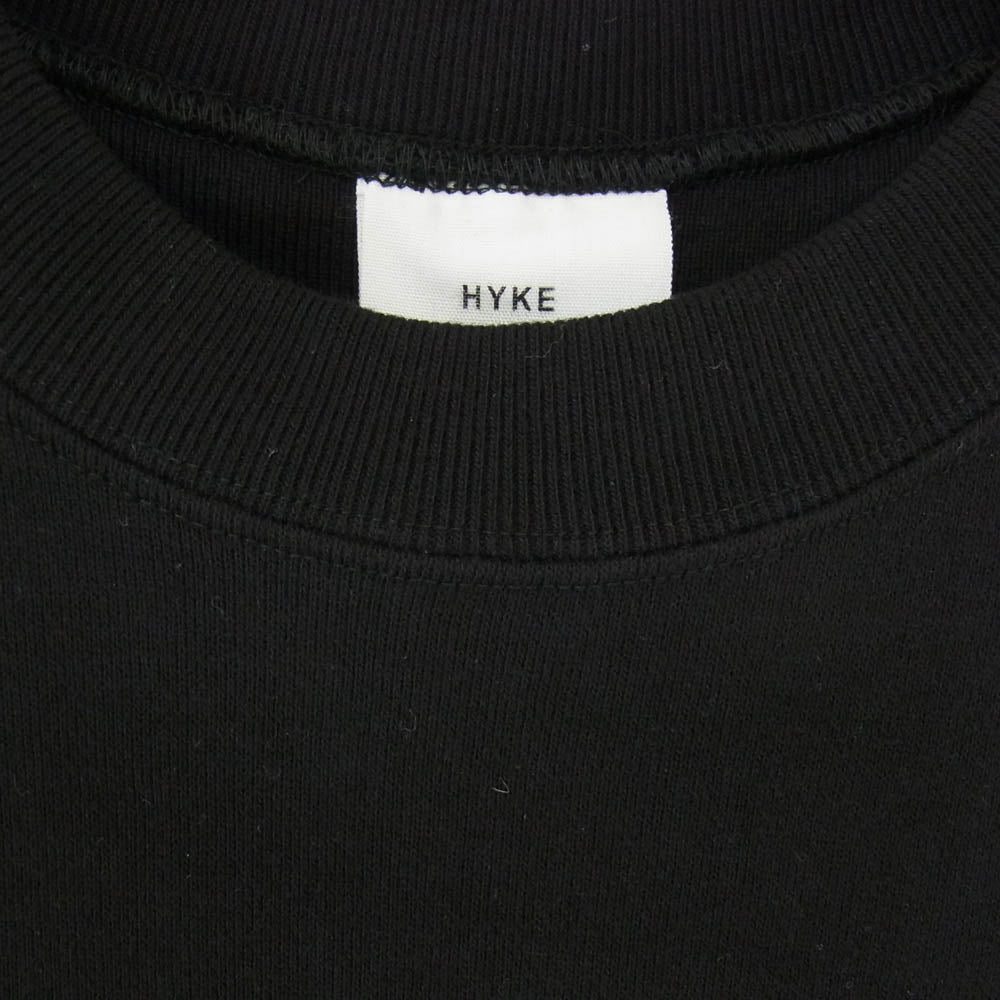HYKE ハイク AS2-1 裾ロゴタグ バックVガゼット クルーネック コットン スウェット トレーナー ブラック系 XL【中古】