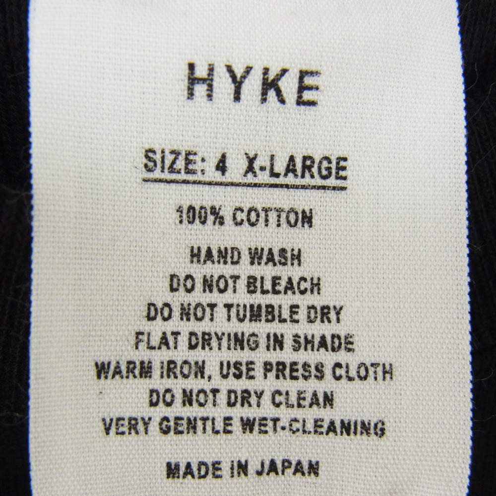 HYKE ハイク AS2-1 裾ロゴタグ バックVガゼット クルーネック コットン スウェット トレーナー ブラック系 XL【中古】