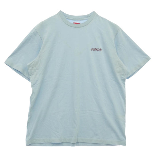 Supreme シュプリーム 23SS Washed Script S/S Top ウォッシュ スクリプト 半袖 刺繍ロゴ Tシャツ ライトブルー系 L【中古】