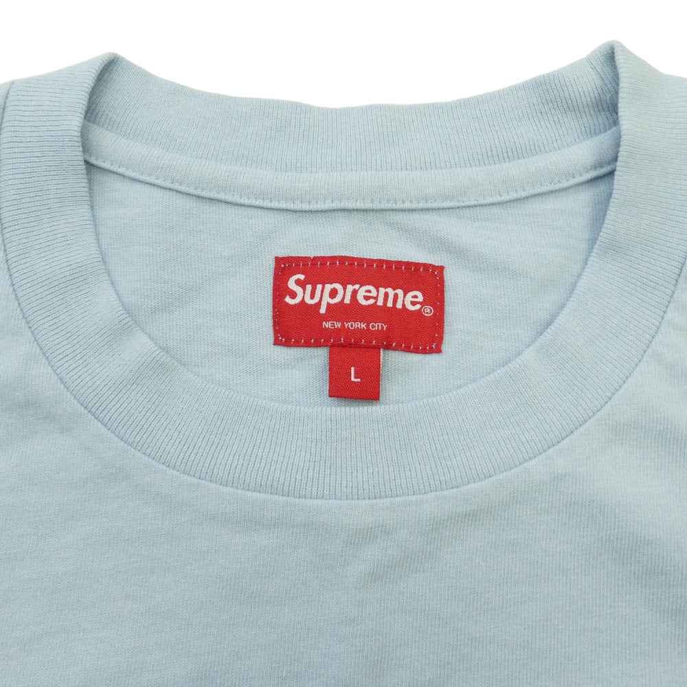 Supreme シュプリーム 23SS Washed Script S/S Top ウォッシュ スクリプト 半袖 刺繍ロゴ Tシャツ ライトブルー系 L【中古】