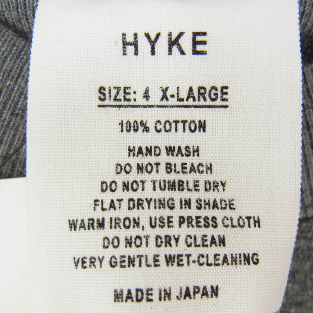 HYKE ハイク 25AW 12415-0604 AS2-1 DK.GREY 裾ロゴタグ バック Vガゼット クルーネック コットン スウェット トレーナー グレー系 XL【新古品】【未使用】【中古】