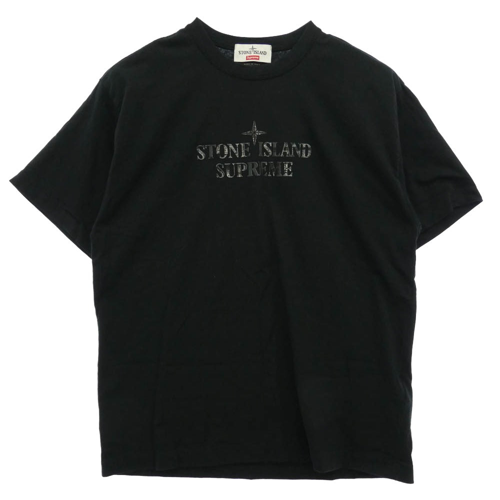 Supreme シュプリーム STONE ISLAND ストーンアイランド 22SS 7625201S8 Stone Island S/S Top ストーンアイランド S/S トップ ラバーロゴ プリント 半袖 Tシャツ ブラック系 M【中古】