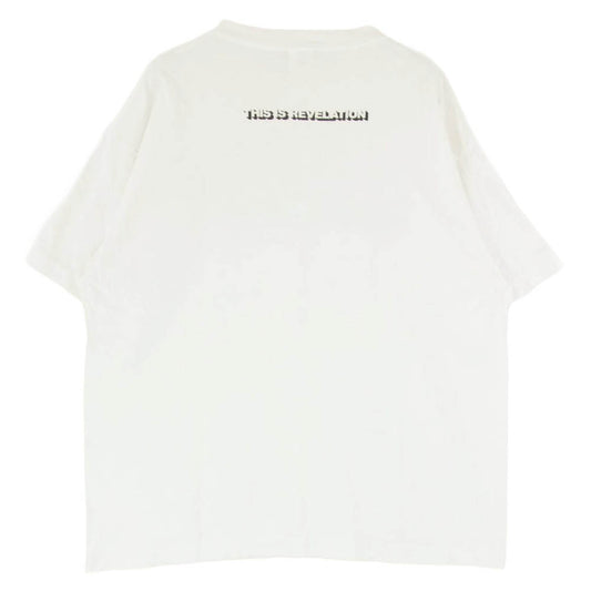 SAINT MICHAEL セントマイケル SM-HR1-0000-018 聖人Mxxxxxx SS TEE SAINT ロゴ プリント 半袖 Tシャツ ユーズド フェード ダメージ ペンキ汚し 加工 ホワイト系 L【中古】