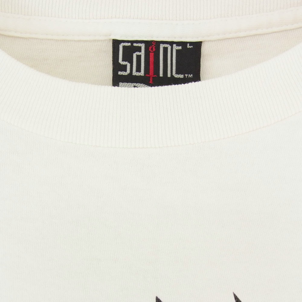 SAINT MICHAEL セントマイケル SM-HR1-0000-018 聖人Mxxxxxx SS TEE SAINT ロゴ プリント 半袖 Tシャツ ユーズド フェード ダメージ ペンキ汚し 加工 ホワイト系 L【中古】