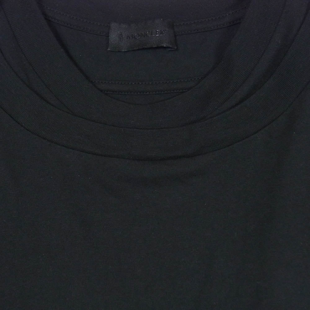 MONCLER モンクレール 25SS K10918C00003 SS T-SHIRT ダブルネック ラバーロゴ ブラックワッペン コットンジャージ 半袖 Tシャツ ブラック系 L【中古】