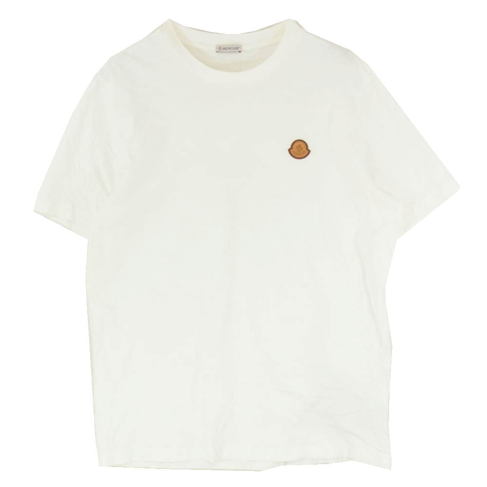 MONCLER モンクレール 23SS I20918C00051 8390T フロントロゴ レザー ワッペン クルーネック 半袖 Tシャツ ホワイト系 L【中古】