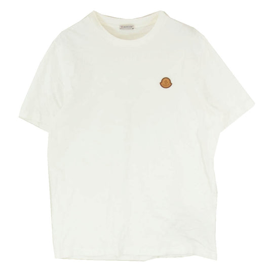 MONCLER モンクレール 23SS I20918C00051 8390T フロントロゴ レザー ワッペン クルーネック 半袖 Tシャツ ホワイト系 L【中古】