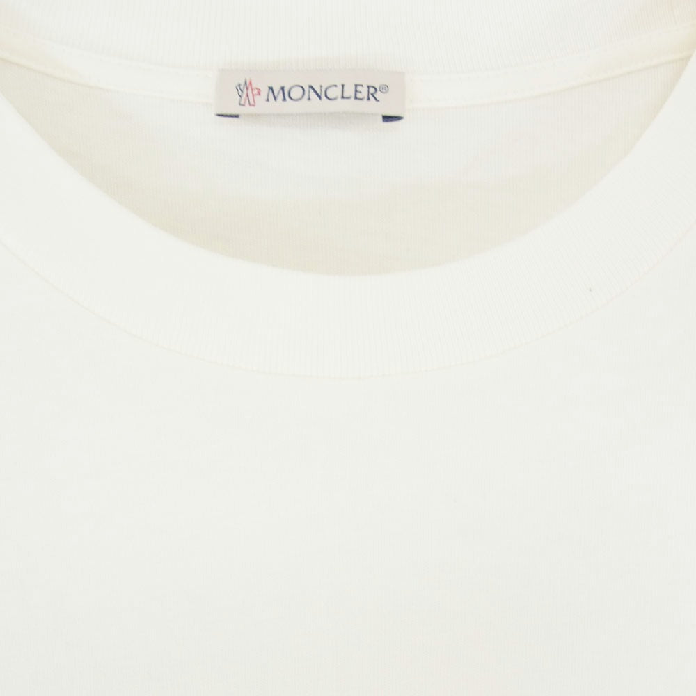 MONCLER モンクレール 23SS I20918C00051 8390T フロントロゴ レザー ワッペン クルーネック 半袖 Tシャツ ホワイト系 L【中古】