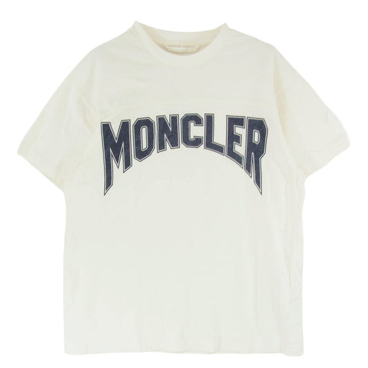 MONCLER モンクレール 23SS I10918C00011 M2643 SS TSHIRT ロゴワッペン グリッター ラメ ロゴ フットボール 半袖 Tシャツ オフホワイト系 L【中古】